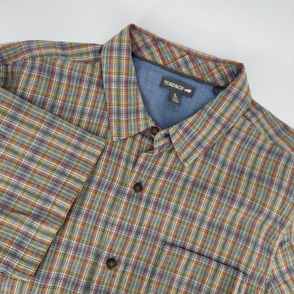 TOAD&CO Mens Large Plaid Short Sleeve Button Up Shirt‎ Casual Outdoors